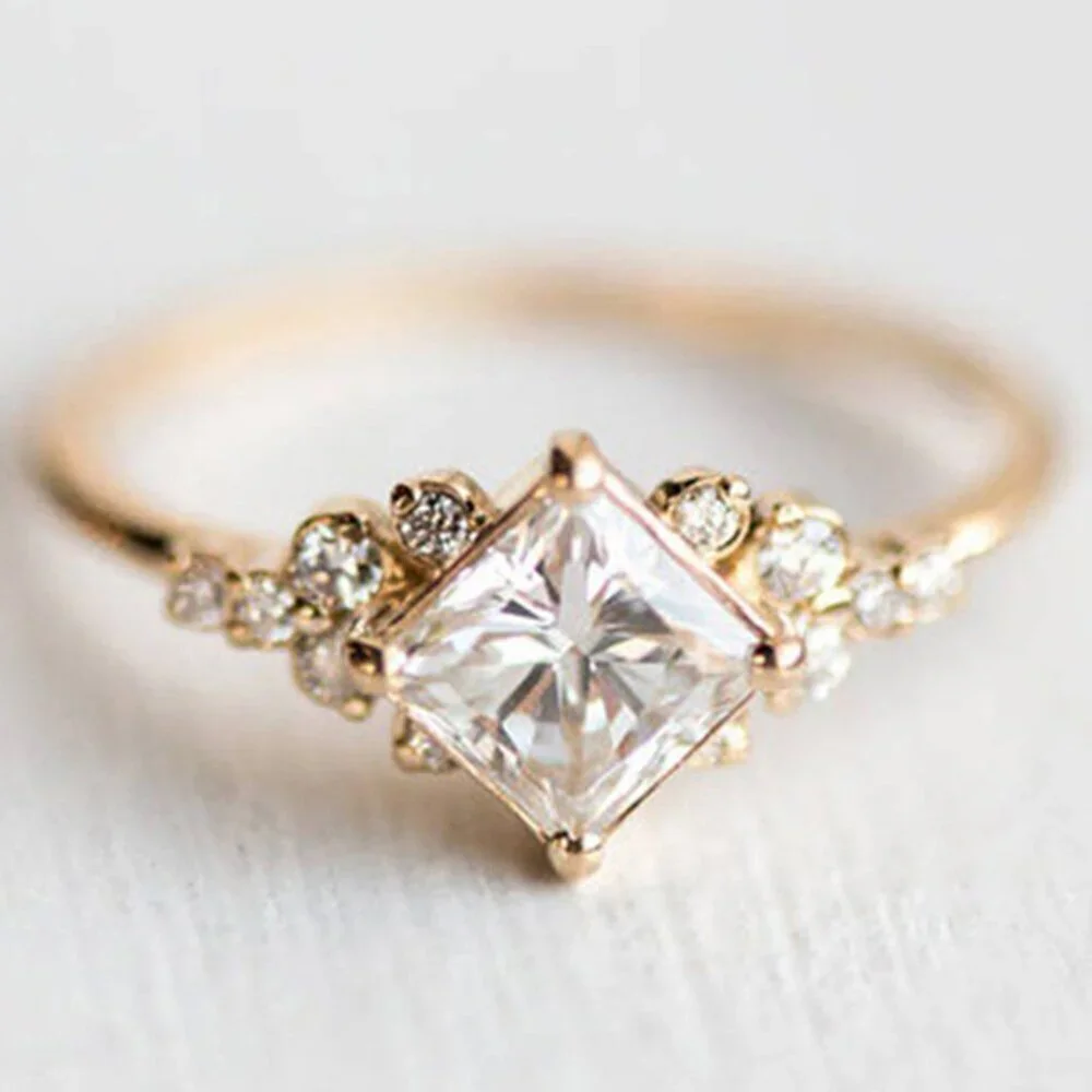😍Noble Square Flower Gold Plated Princess Ring for Women, 074
